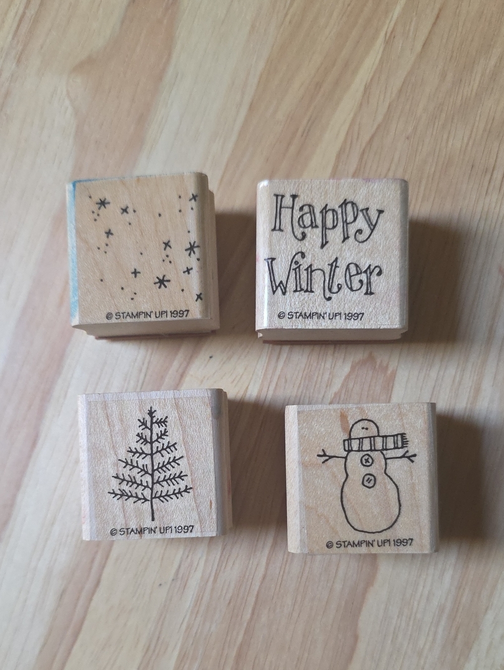 Stampin’ Up Happy Winter 1997 Rubber Stamp Set 4 Pc Vintage Retired